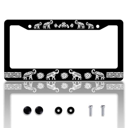 Tribal Elephant License Plate Frame Animal License Plate Holder Personalise Stainless Steel Funny Design Compatible with Standard License Plate Frames for USA Canada 6 X 12 Inch 2 Holes with Screws - color: Tribal Elephant