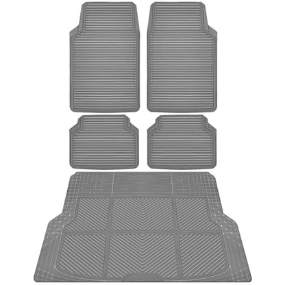 CAR PASS Gray Rubber Car Floor Mats & Cargo Liners, All Weather Car Mats & Trunk Mats,Waterproof Automotive Floor Mats Trim to Fit for Most Cars Sedans SUVs Vans, Durable Heavy Duty Anti-Slip, Gray - color: Gray with cargo liner