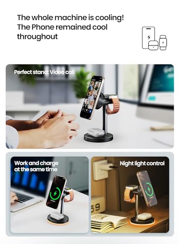 Qi2.2 Certified 25W Semiconductor Cooler Wireless Charger, 3 in 1 Charging Station with ice Block Silent Cooling Fan, Compatible with iPhone 17/16/15/14/13/12, Apple Watch, AirPods (Black) - color: black