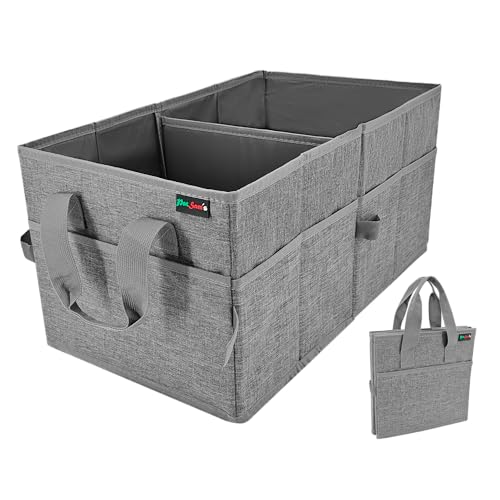 PAT SAM'S Car Trunk Organizer for SUV, Foldable Collapsible Storage Organizer with Dividers, Non-Slip Waterproof 600D Oxford, Backseat & Trunk Storage for Groceries, Tools, Toys (Gray) - color: Grey
