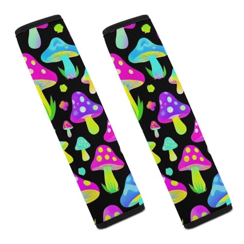 Fashion Auto Seat Belt Car Decor Cushion Strap Helps Protect Your Shoulders Neon Mushrooms Pattern Purple - color: Color351