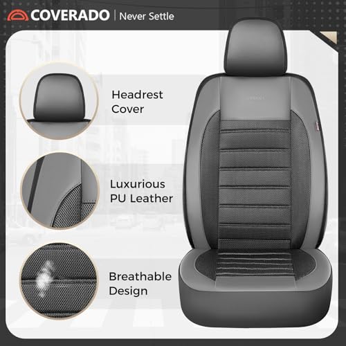 Coverado Car Seat Covers Front Seats, Luxury Leather Car Seat Covers, Automotive Mesh Seat Covers 2 Pack, Airbag-Compatible, Black Gray Seat Covers for SUV Sedan Truck - color: Grey&Black, size: Frontpair