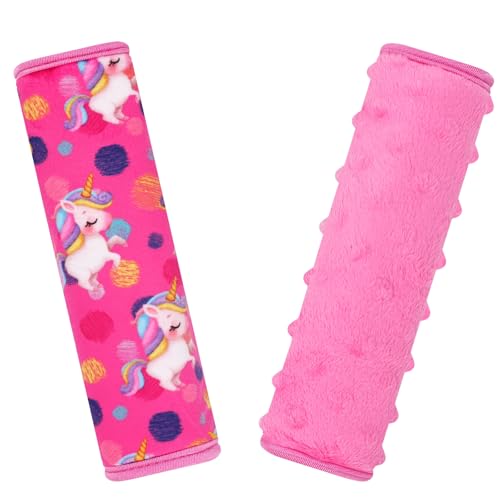 Seat Belt Covers for Kids, Double-Sided Use Shoulder Pads for Kids, Comfort Neck Strap Covers, Cute Car Seatbelt Cushion Covers for Boys Girls(2 Pack) - color: Unicorn World
