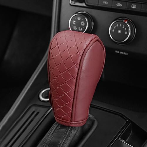 Cxtiy Gear Shift Knob Cover PU Leather Car Stick Shift Knob Cover Universal Fit for Most Cars, Non-Slip Gear Shifter Protector, Stylish Gear Shift Hoodie (Wine red) - color: Wine red