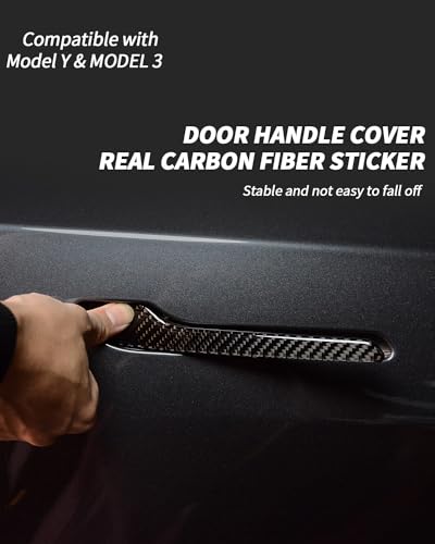 Carbon Fiber Door Handle Cover, Door Handle Protective Cover Decoration Compatible with Tesla Model Y/3 Accessories (2017-2025) Highland & Juniper Compatible (4 Pieces) (Black with drip) - style: Black with drip