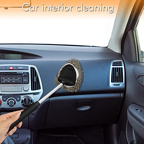 JOYFUL&HOPEFUL Car Windshield Cleaning Tool, Car Inside Window Cleaner Tool with Extendable Handle, 4pc Microfiber and 2pc Chenille, Car Interior Cleaner Tool Anti Fog, Streaks Free - size: 19 Inch-2pc