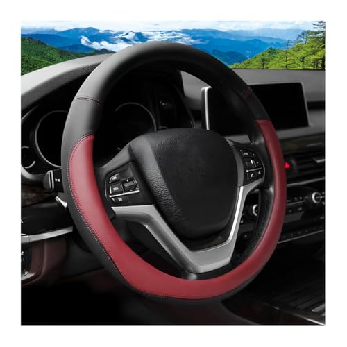 Car Steering Wheel Cover, 14.5"-15" Leather Anti-Slip Sporty Vehicle Steering Wheel Protector, Soft Breathable Auto Interior Decoration Accessories, Universal for SUV Truck Sedan (Wine Red) - color: Wine Red