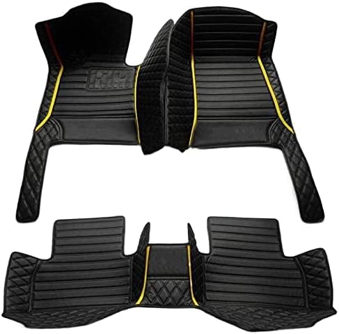 Custom Floor Mats for Cars，Luxury Full Coverage All Weather Car Floor Mats，Leather Car Mat Set ， Floor Mats for 99% of Cars, Trucks & SUVs (Black Double Stitched Edges with Yellow Stripes) - color: Black double stitched edges with yellow stripes