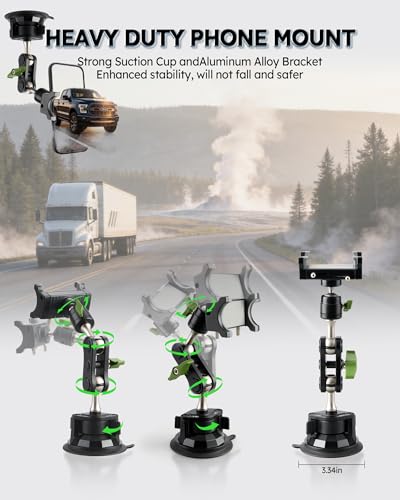 Heavy Duty Phone Mount for Truck, Suction Cup Windshield Car Phone Holder, Ultra-Durable Mteal Car PhoneHolder for F- 150 RAM Silverado Kenworth Peterbilt Freightliner, 360° Anti-Shake Car Phone Mount - style: Standard