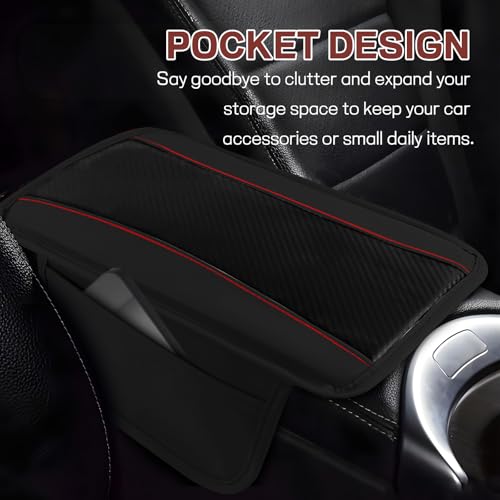 Car Center Console Cover, 12.48"×7.4" Carbon Fiber Leather Auto Armrest Cover, Vehicle Armrest Cushion Pad with Storage Pocket, Universal Arm Rest Protector Car Accessories (Black) - color: Black