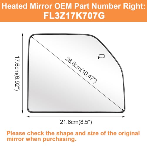 Senzeal Passenger Side Heated Upper Mirror Glass Replacement for Ford F150 2015-2020 Ford F250 F350 F450 F550 2017-2022 Tow Mirror FL3Z17K707G (Right Side) - size: Passenger Upper Side (Right)