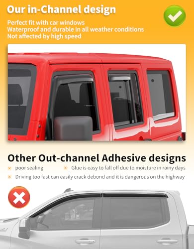 in-Channel Window Rain Guards Fit for Jeep Wrangler JK 2007-2018 Extra Durable Window Visors Window Deflectors Vent Visors Vent Shades Car Accessories-4 pcs - size: Fit for 2007-2018 Jeep Wrangler Jk