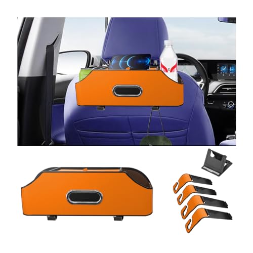 AUCELI Car Seat Back Organizer with Cup Holder and Tissue Box, Headrest Hanging Storage Box with Hooks and Phone Holder, Multi-Function Travel Tray for Kids (Reddish Brown) - color: Reddish Brown