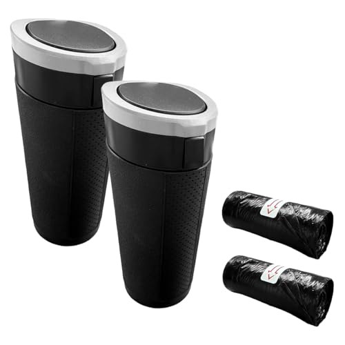Car Cup Holder Trash Can with Lid, Leakproof Mini Auto Side Door Garbage Bin with Storage Bag, Universal Vehicle Interior Organizer Accessories for SUV, Sedan, Truck, Home, Office(Silver-2PCS) - size: Silver-2PCS