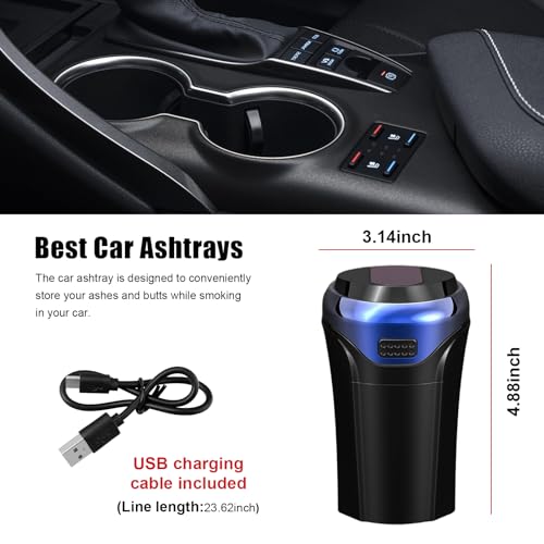 Car Ashtray with Lid, Detachable USB Rechargeable Auto Cigarette Lighter with Blue LED Light, Portable Smell Proof Stainless Car Ash Tray, Mini Automotive Trash Can (Blue) - color: Blue