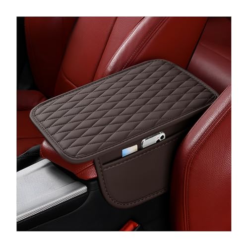 Car Center Console Cover, Leather Vehicle Armrest Seat Box Cushion Pad with Storage Bags, Waterproof Automotive Middle Console Protector, Universal for SUV RV Truck (Coffee) - color: Coffee