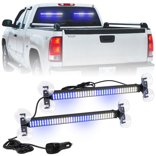 XRIDONSEN 2 in 1 Blue White Emergency Traffic Advisor Light Bar 144 LED Warning Safety Strobe Interior Front Rear Dash Windshield Lights for Firefighter Police Ambulance Vehicles Trucks (2x17.7 inch) - color: Blue/White