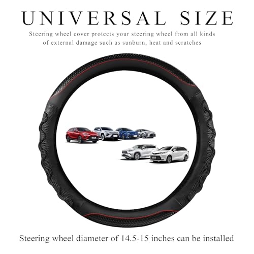 Car Steering Wheel Cover, 15 Inch Anti-Slip Steering Wheel Cover Protector with 3D Honeycomb Design, Universal Steering Wheel Covers for Truck SUV, Car Accessories (Black,Round Shape) - color: Black, Round Shape