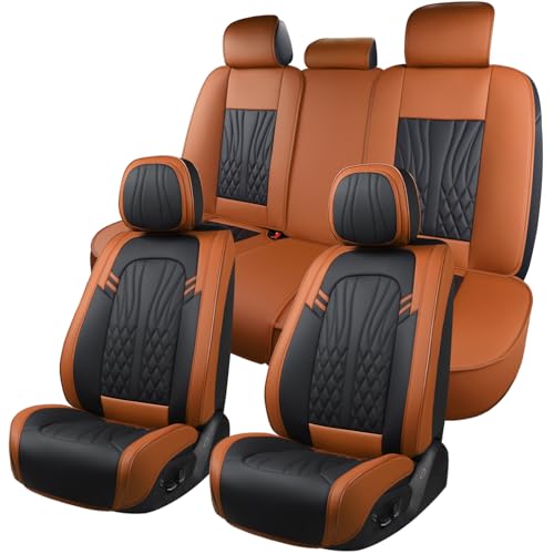MINGBRON Leather Car Seat Covers,Car Seat Protector Waterproof,Seat Covers Full Set, Car Seat Protectors 5 Seats,Automotive Seat Covers Fit Most Cars Black&Brown - color: Black&Brown, size: 5 Seat Covers (Front & Rear)
