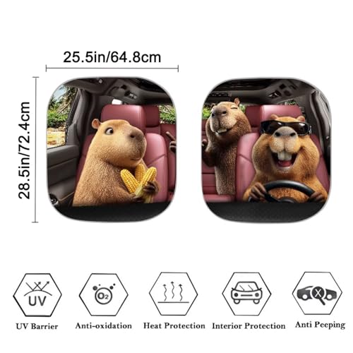 Windshield Sun Shade Funny Capybara Car Windshield Cover Foldable Sun Visor for Car, Sedans, SUV, Truck, 2 Pieces Thickened Automotive Interior Sun Protection - color: Capybara Banana