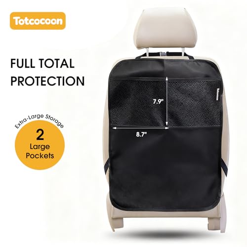 Car Back Seat Protector, 2-Pack Black Waterproof Kick Mats with Custom Storage Pockets, Universal Fit 600D Oxford Fabric Backseat Covers, X-Large Size with Zipper Storage Bag