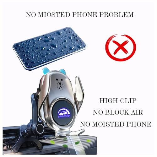 Phone Mount for Car Wireless Charger Auto Clamping with Rotatable Vent Clip Cute Bear for iPhone Samsung Andriod Phone - style: Silver bear