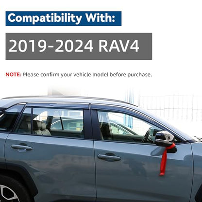 4pcs Smoke Tint with Chrome Trim Outside Mount Tape On/Clip On Style PVC Sun Rain Guard Vent Window Visors Compatible with 19-24 RAV4 RAV-4 - size: For 2019-2024 Toyota RAV4