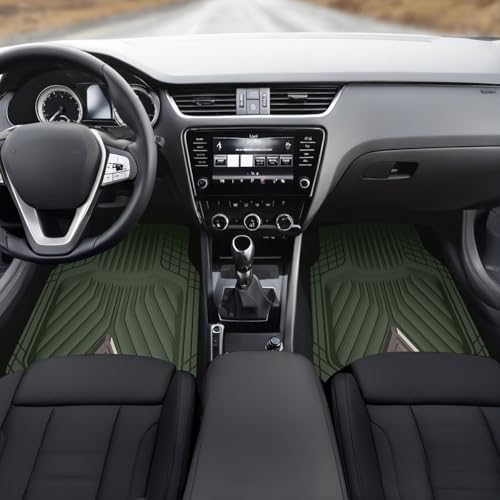 August Auto Heavy Duty Rubber Floor Mats， Durable All Weather Green with Carbon Aluminum Car Mats with Deep Dish Universal Waterproof Floor Mats for Sedan, SUVs, Truck, Vans Set of 4 (Green)