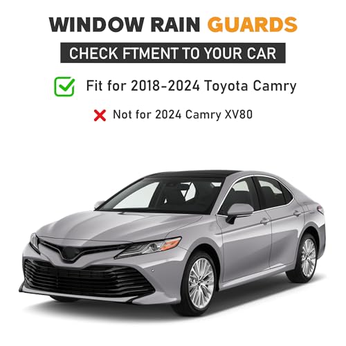 Shatterproof Taped-On Window Deflectors for Toyota Camry 2018-2024 with Chrome Trim, Rain Guards, Window Visors for Car, Vent Deflector, 4pcs - size: For 2018-2024 Camry