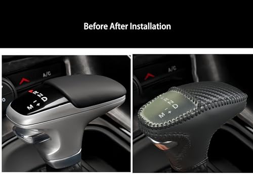 Leather Gear Shift Knob Covers for Dodge Charger Challenger 2015-2023 and Dodge Durango18-23,Carbon Fiber Leather Hand-Stitched Shifter Sleeve - color: Carbon Black Line