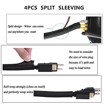 311Pcs Cable Management Organizer Kit 4 Cable Sleeve Split,53Cable Clips 12Cord Clips Holder,22 Cable Ties, 20 Adhesive Wall Cable Tie, 200Fasten Cable Ties for TV Office Home Electronics - size: 311 Pcs