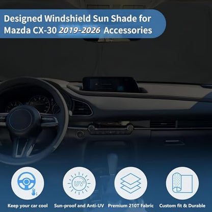Windshield Sun Shade for 2026 2025-2019 Mazda CX-30 Custom Fit Window Sunshade Fit CX30 Windshield Cover Accessories, Front Window Shade Sun Visor Blocks UV Keep Car Cooler - size: S2. for Mazda Cx-30 2019-2026