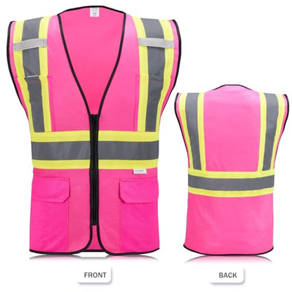 High Visibility Reflective Safety Vest with Zipper and Pockets Pink,M - color: Pink, size: Medium