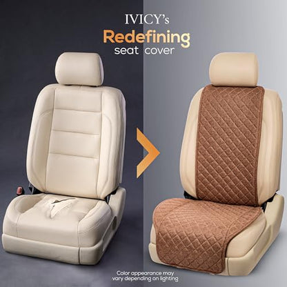 IVICY Faux Linen Front Car Seat Cover – Durable, Non-Slip Seat Protector for Cars – 1 Unit, Light Brown - color: BROWN WS LN