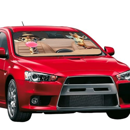 Funny Giraffe Car Sun Shade Windshield Sunshade Foldable Front Window Shield Cover for Truck SUV - color: Blue3