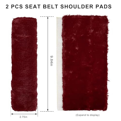 Sun Walker 2PCS Seat Belt Shoulder Pads, Fluffy Soft Plush Auto Seat Belt Pads for Protecting Your Neck & Shoulder, Comfortable Seatbelt Cover Warm Protective Cushion for Most Cars (Wine Red) - color: Wine Red