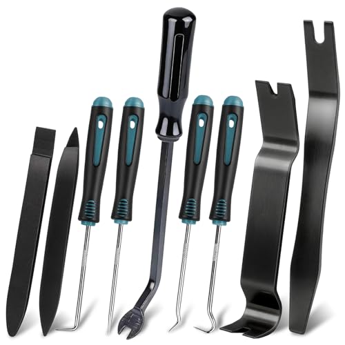 Aleric 9 Pcs Auto Trim Removal Tool Kit - Plastic Pry Tool for Door Panel Dashboard Clip Remover, Fasteners Remover, Car Trim Removal Tool Kit with Precision Hook and Pick Set for Automotive