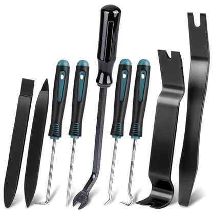 Aleric 9 Pcs Auto Trim Removal Tool Kit - Plastic Pry Tool for Door Panel Dashboard Clip Remover, Fasteners Remover, Car Trim Removal Tool Kit with Precision Hook and Pick Set for Automotive