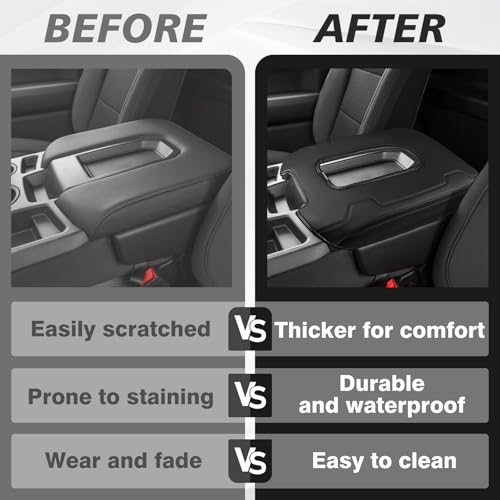 Muslogy Center Console Armrest Cover Fit for Chevy Silverado & GMC Sierra 2019-2026 Accessories, Comfort Armrest Pad Console Lid Cushion Vegan Leather Regular Thick(Split Bench Seat Console ONLY) - size: 1) 19-25 |Silverado & Sierra| Jump Seat, Regular