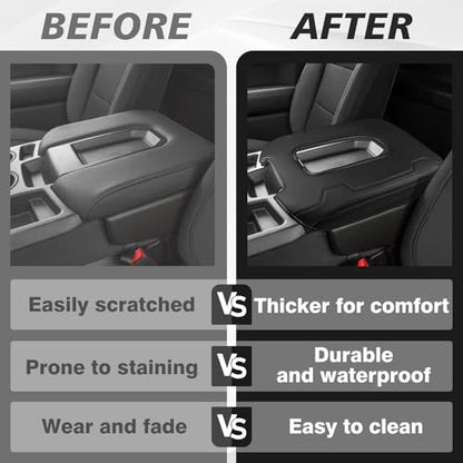 Muslogy Center Console Armrest Cover Fit for Chevy Silverado & GMC Sierra 2019-2026 Accessories, Comfort Armrest Pad Console Lid Cushion Vegan Leather Regular Thick(Split Bench Seat Console ONLY) - size: 1) 19-25 |Silverado & Sierra| Jump Seat, Regular