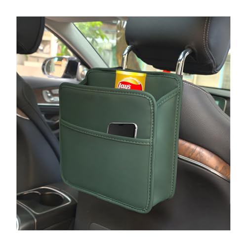 Zpana Car Seat Back Organizer, Leather Multipurpose Hanging Vehicle Backseat Headrest Storage Bag, Automotive Pouch Pocket Organizer for Kids & Adults, Universal for Truck SUV Sedan (Green) - color: Green