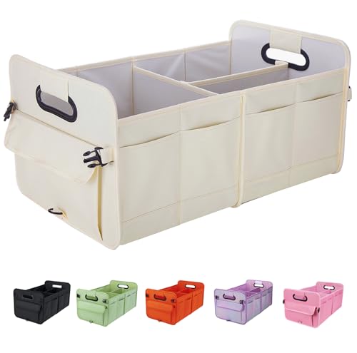 titiyiof Trunk Organizer For Suv & Sedan,Car Organizers and Storage, Waterproof Collapsible & Adjustable Straps,Sturdy Car Organization for Car Accessories, Tools,Food，Sundries,2-3 Compartment（Beige） - color: Beige, size: Large (70L)
