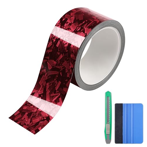 Lypumso Gloss Forged Carbon Fiber Vinyl Wrap Tape 2" x 30ft - with Tool Kit for Chrome Delete, Door Sill Protector, Car Trim Blackout DIY Auto Detailing (Red) - color: Red, size: 2inch x 30ft