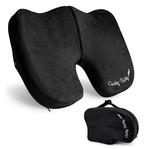 Cushy Tushy Premium Slim Foldable Travel Seat Cushion - for Relief of Lower Back, Sciatic, Butt and Tailbone Pain - for Home & Office Use, Perfect for Travel or Driving - Slim Coccyx Cushion - Black - color: Black, size: Slim