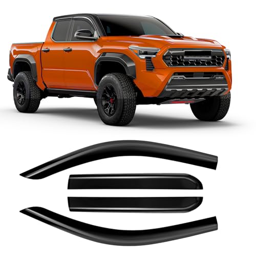 Rain Guards Compatible with Toyota Tacoma 2024-2026, Tape-on Durable Side Windows Wind Deflectors, out Channel 2024 2025 2026 Tacoma Rain Guard Black 4 PCS - size: 2024-2025 Toyota Tacoma (Tape-On)