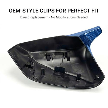 Real Carbon Fiber Side Mirror Covers Compatible with Infiniti Q50 Q50S (2014-2024), Q60 (2017-2022), Q70 (2014-2019) - Horn Style Replacement Housing Caps (Blue Honeycomb Carbon Fiber) - style: Blue Honeycomb Carbon Fiber