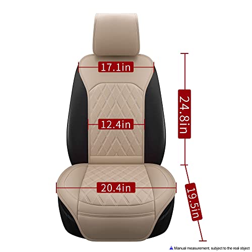 Sanwom Universal Front Leather Car Seat Covers 2 Pcs Luxury Seat Covers, Anti-Slip Waterproof Auto Driver Cushions Fit SUV Pickup Van Sedan, Chevy Silverado GMC Sierra Dodge Ram Tacoma Ford - color: Beige Yellow-FRONT PAIR