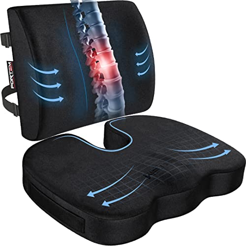FORTEM Seat Cushion, Office Chair Cushion, Lumbar Support Pillow for Office Chair, Memory Foam Sciatica Coccyx Tailbone Pressure Pain Relief, Car Sitting Pad, Washable Non Slip - color: Black Velour, size: Large
