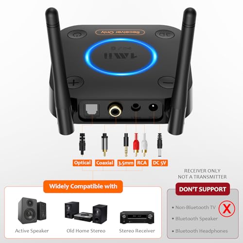 [Upgraded] 1Mii B06Pro Long Range Bluetooth Receiver, HiFi Wireless Audio Adapter, Bluetooth 5.3 Receiver with 3D Surround aptX HD Low Latency Optical RCA AUX 3.5mm Coaxial for Home Stereo System - color: B06Pro Black