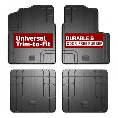 Gledring USA Universal Floor Mats for Cars, Trucks, & SUVs - Trim-to-Fit All Weather Rubber Car Floor Mat - Full Set Front & Rear Car Mats with Non-Slip Grip - Easy to Clean (4-Pieces)